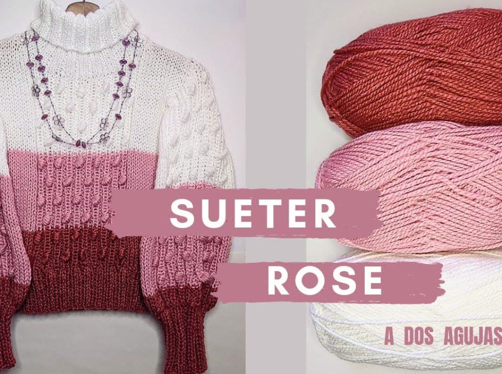 Suéter tejido a mano rosa pastel con cuello alto, impecable