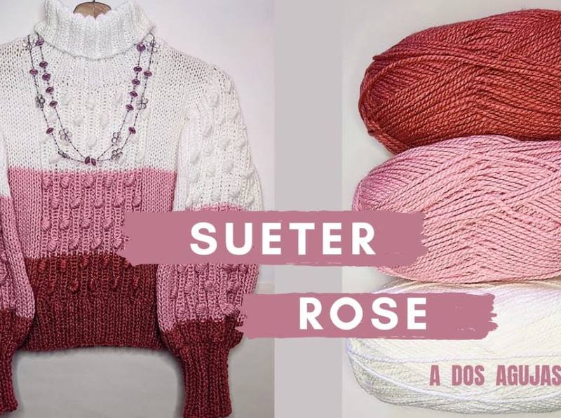 Suéter tejido a mano rosa pastel con cuello alto, impecable