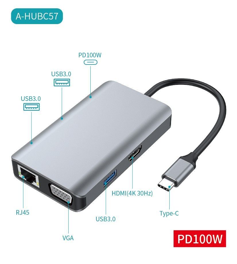 Hub Adaptador Sate A-Hubc57 7 En 1/Usb-C/100W