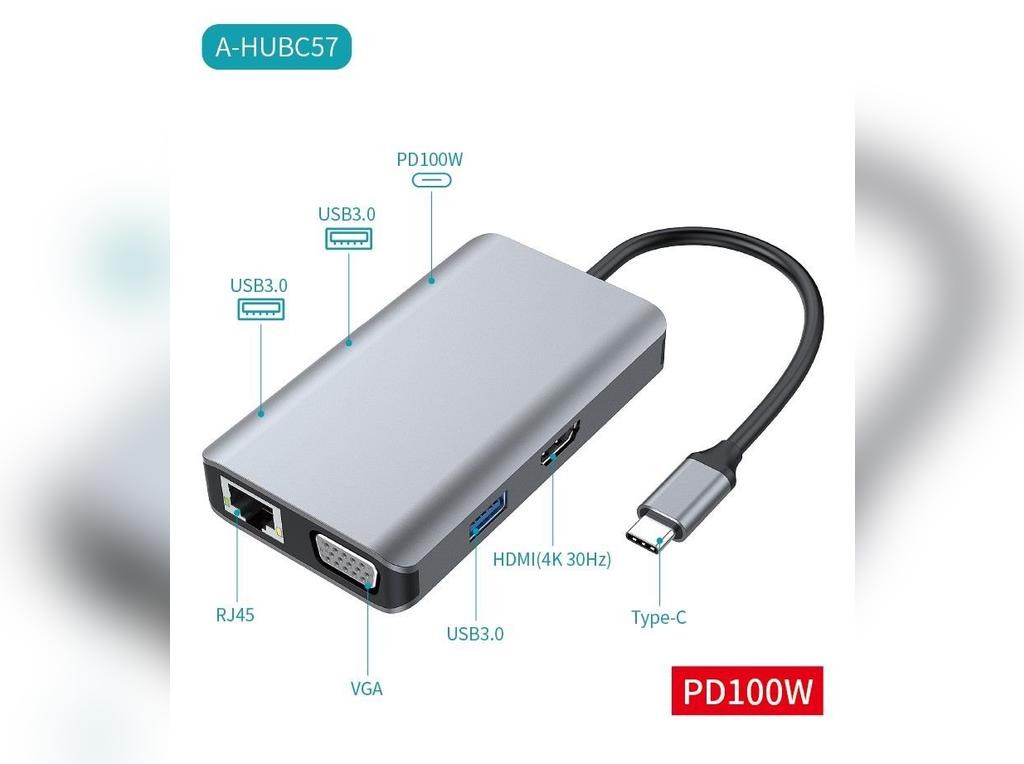 Hub Adaptador Sate A-Hubc57 7 En 1/Usb-C/100W
