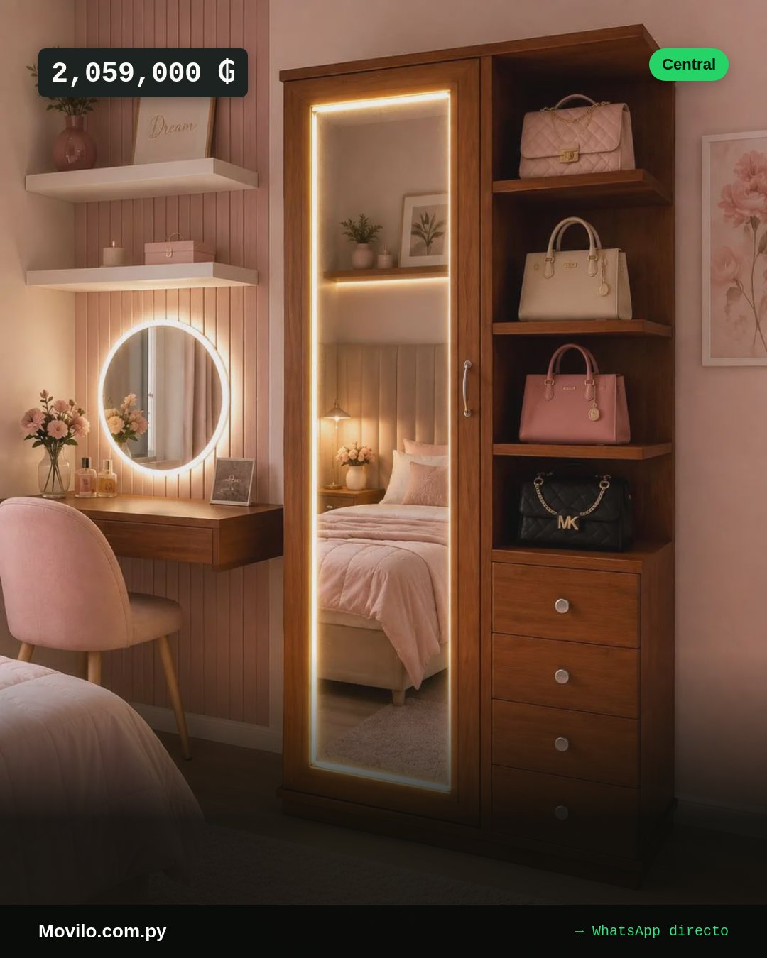 Tocador multiusos con luces 85x190 COD 2591